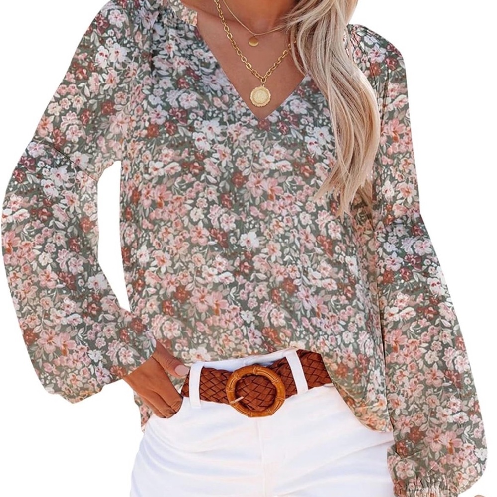 Floral V-Neck Blouse Sz Sm